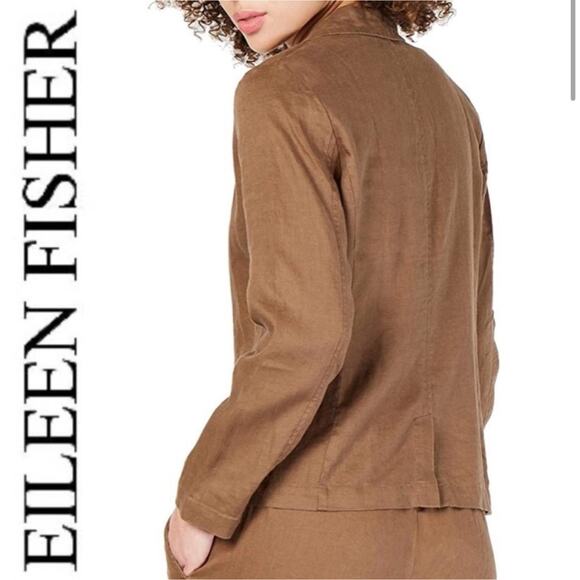 Eileen Fisher Organic Linen Shaped oversized Blazer Pine Needle minimalist L - Picture 2 of 5